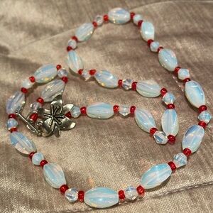 Southwestern Opalite Necklace 21” Floral Toggle Clasp